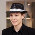 thumbnail image 4 of Slccxzc Adults Sequins Jazz Dance Hat with Necktie Sequin Fedora Hat Disco Party Accessories, 4 of 7