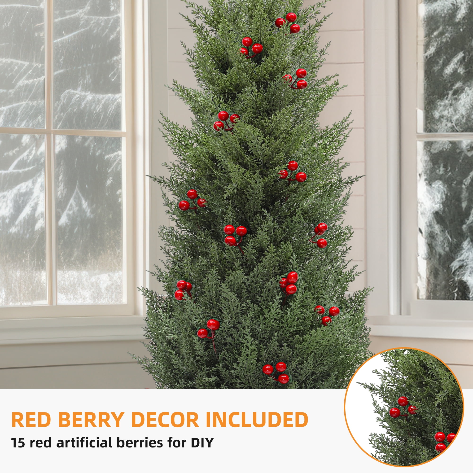 Uforic 4FT Artificial Cedar Topiary Tree ,Outdoor UV Resistant Artificial Cedar Tree Potted Plants with red Berries,for Home, Porch, Office Decor,2 Pcs