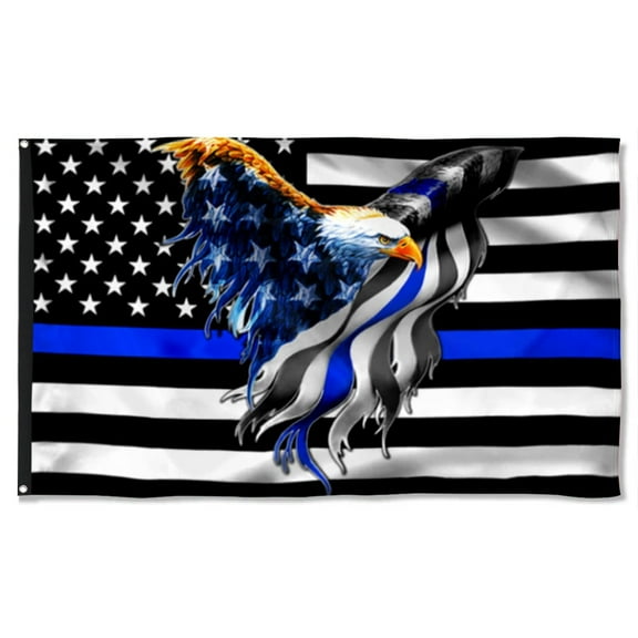 The Thin Blue Line Police Law Enforcement American Eagle Flag 3x5Feet Banner with 2 Brass Grommets THB3482