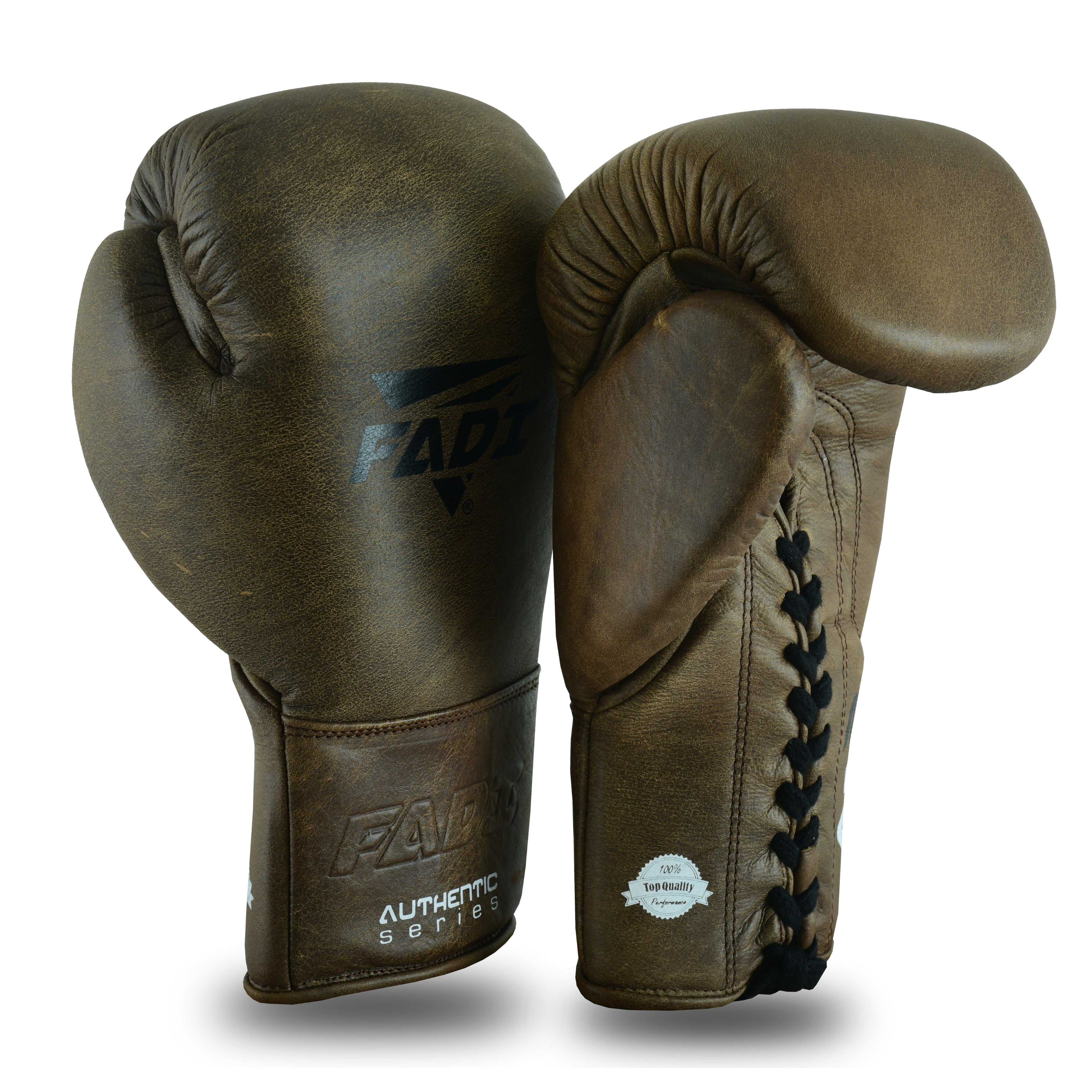 Fadi Sports A2 Lace-Up Boxing Gloves, for Training & Sparring, Cowhide Leather, Vintage Brown color - 14 oz