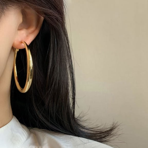 Gold Hoop Earrings For Women Chunky Hoop Earrings for Women, 14K Gold Plated Oval Hoop Earrings with 925 Sterling Silver Post