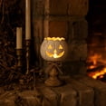 thumbnail image 6 of MYUNNIL Rustic White Pumpkin Tealight Candle Holder, Autumn Farmhouse Vintage Wooden Pumpkin Lamp with Bow, 6 Inch Mini Cute Halloween Table Centerpiece for Fireplace Shelf Desk Home Decor, 6 of 7