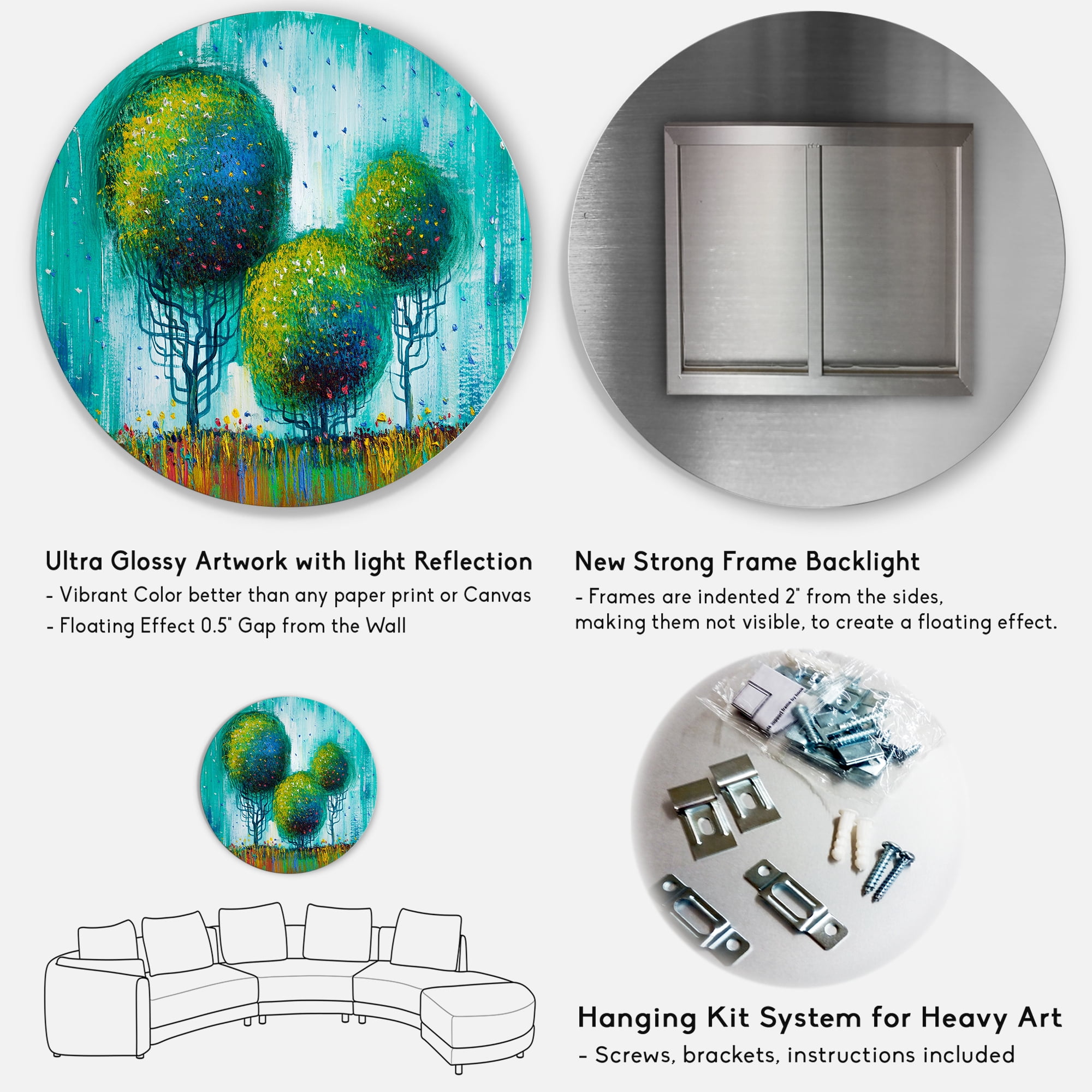 Designart 'Colourful Landscape Trees Impressionist II' Modern Circle Metal Wall Art 29x29 - Disc of 29