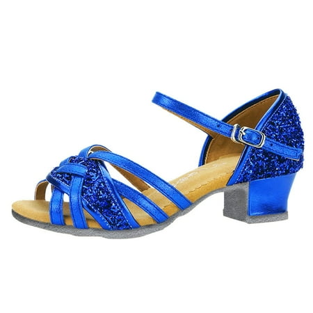 

High Quality Girls Children Kids Ballroom Tango Salsa Latin Dance Shoes Sandals Blue 31
