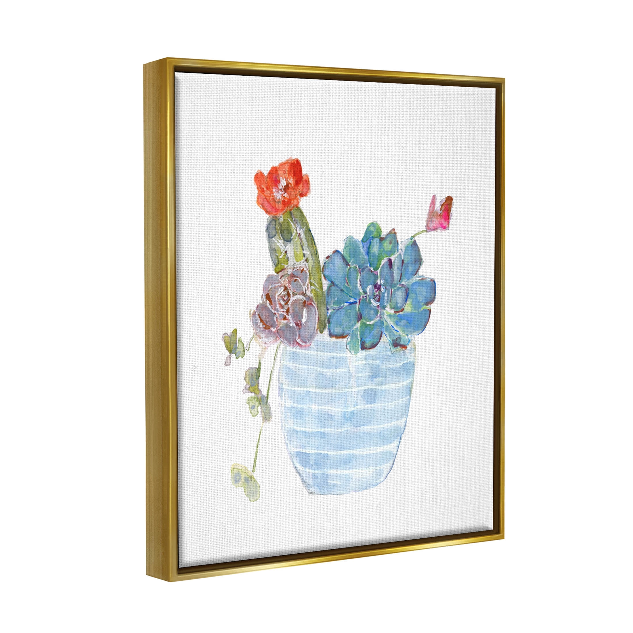 Stupell Industries Cactus Succulent Planter Graphic Art Metallic Gold Floating Framed Canvas Print Wall Art, Design by Sally Swatland