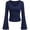Navy, variant on PRETTYGARDEN Women Fall Long Bell Sleeve Shirts Ribbed V Neck Fitted Ruched Trendy Y2K Going Out Tee Tops Summer Clothes