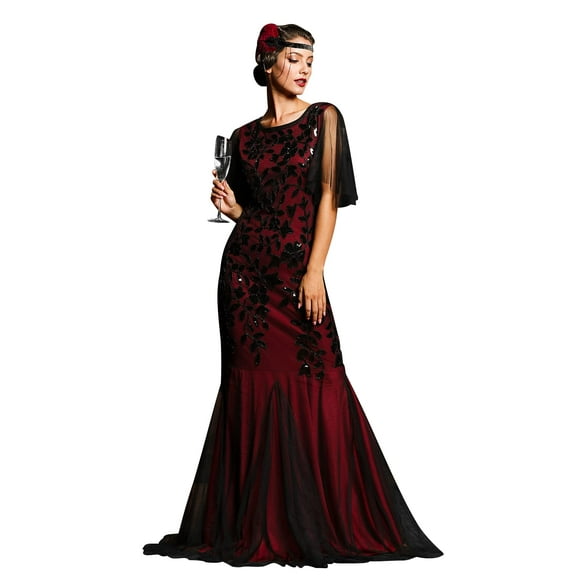 PrettyGuide Women's Evening Dress 1920s Sequin Mermaid Hem Maxi Long Formal Ball Gown, Small