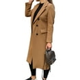 thumbnail image 4 of Grianlook Women Calf Length Long Sleeve Coat V Neck Lapel Collar Jacket Winter Warm Solid Color Outwear Khaki L, 4 of 6