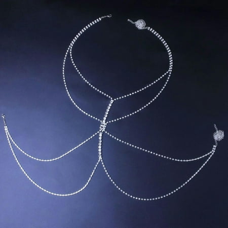 MATROOY Body Chain Bra Necklace Harness Women Belly Back Chain Beach Jewelry-silver