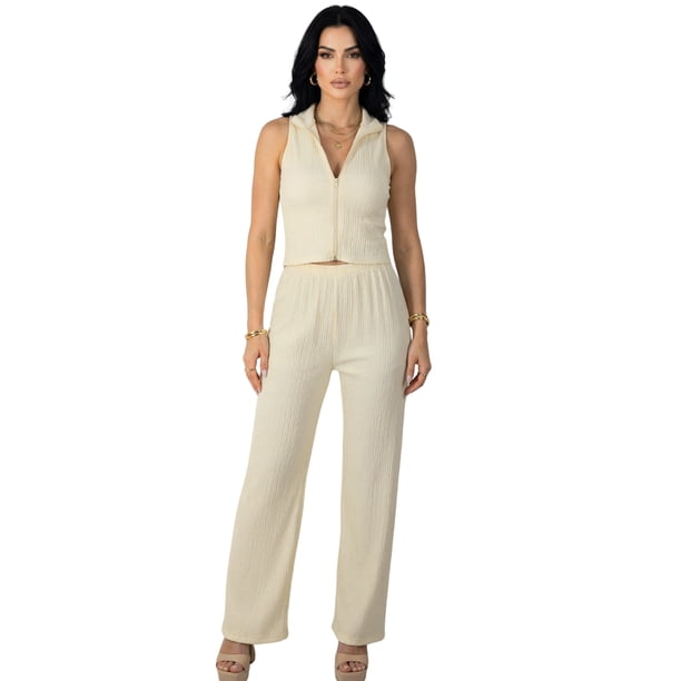 Conjunto Mujer 2 Piezas Tipo Jumpsuit, Blusa Sin Mangas y Pantalón Cómodo, Casual Chic para Mujer