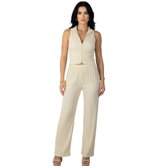 Conjunto Mujer 2 Piezas Tipo Jumpsuit, Blusa Sin Mangas y Pantalón Cómodo, Casual Chic para Mujer