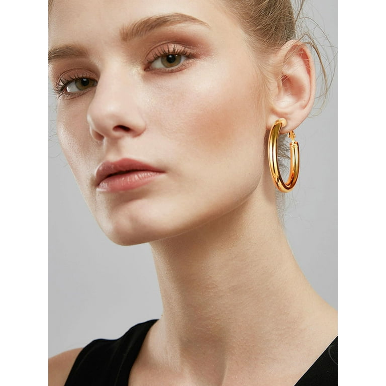 KRFY Chunky Hoop Earrings For Women 18k Gold Plated
