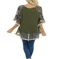 thumbnail image 4 of Women 3/4 Sleeve Solid Floral Hem Leopard Print Blouse Loose Top, 4 of 7