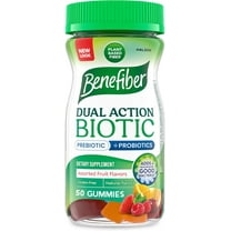 Benefiber Prebiotic Fiber Supplement Gummies with Probiotics for Digestive Health, Assorted Fruit Flavors - 50 Count