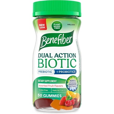 Benefiber Prebiotic Fiber Supplement Gummies with Probiotics for Digestive Health, Assorted Fruit Flavors - 50 Count