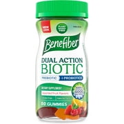 Benefiber Prebiotic Fiber Supplement Gummies with Probiotics for Digestive Health, Assorted Fruit Flavors - 50 Count