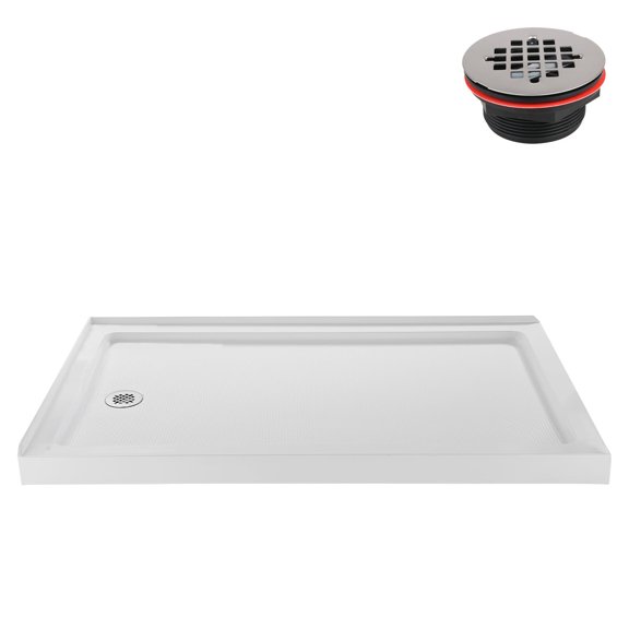 Streamline NT-164-60WH-LF 60 in. x 36 in. Corner Acrylic Shower Base in Glossy White with Left Hand Drain, ABS Drain Included