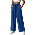 thumbnail image 5 of Linen Cotton Casual Pants Women Summer Drawstring Elastic Waist Loose Fit Pants Straight Leg Summer Trousers, 5 of 6