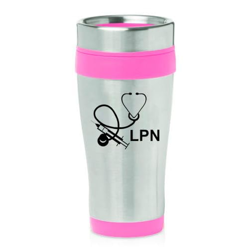 16oz Insulated Stainless Steel Travel Mug Coffee Mug Tumbler Licensed Practical Nurse LPN (Pink)