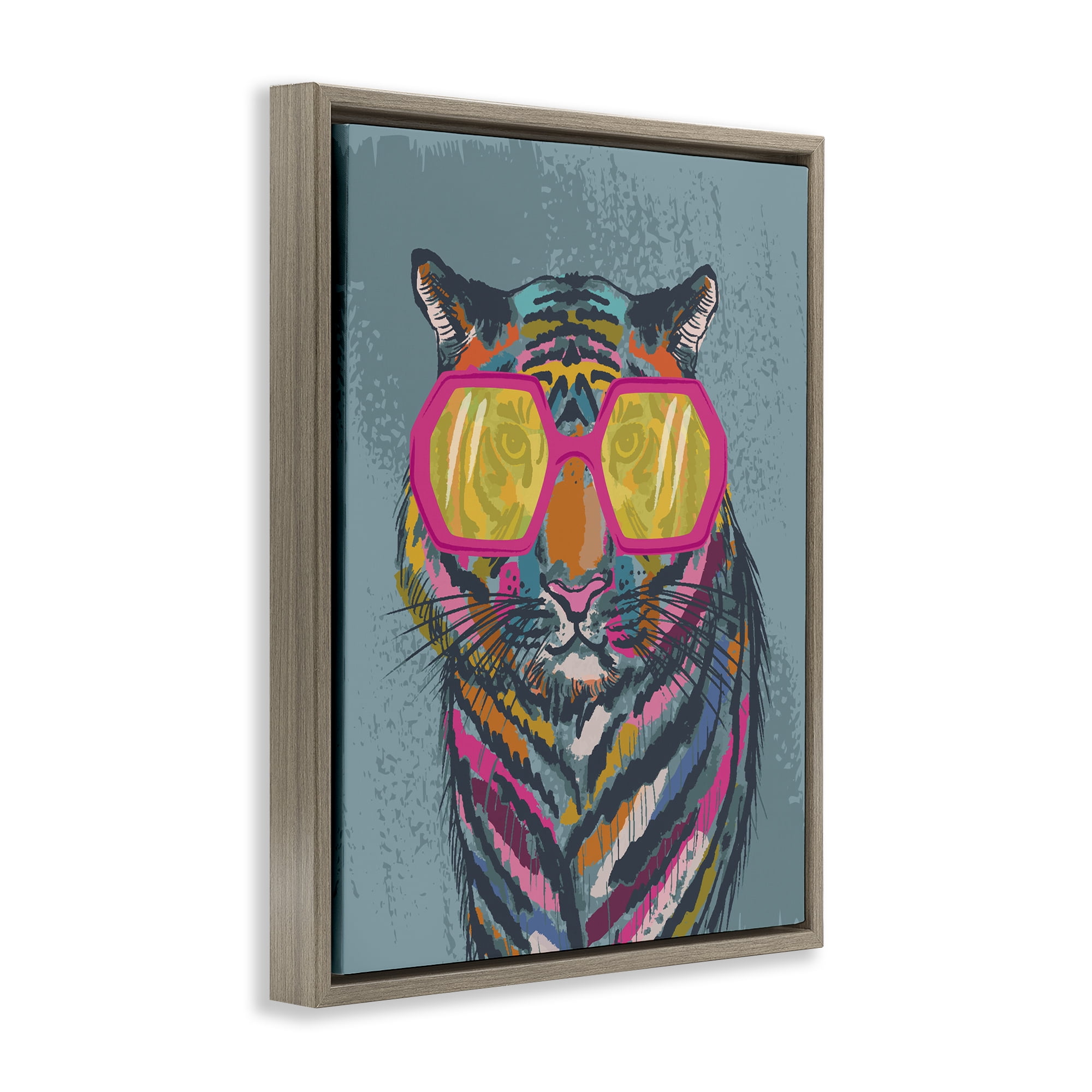 Stupell Industries Bright Fashion Tiger Animals Painting Brown Floater Framed Canvas Art Print Wall Art, 17 x 21