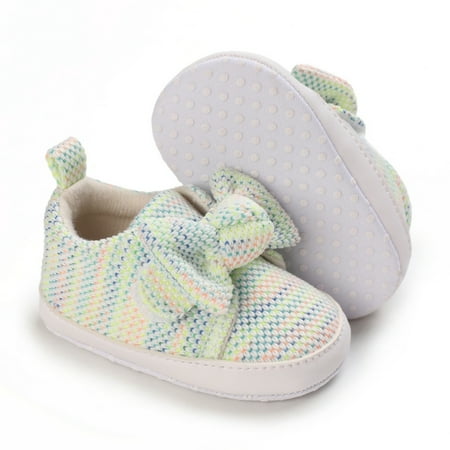 

Baby Shoes Girls Infant Sneakers Breathable Walking Shoes with Bow Non-Slip Rubber Sole Toddler Crib First Walker Shoes 0-18M