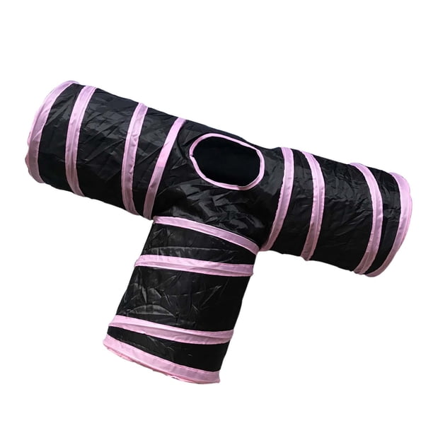 Túnel para gatos, tubo de túnel plegable doblado con juguete con orificio para pelota de juego, juguetes interactivos para gatos, túnel de pista para , Color rosa negro T Color rosa T Salvador Jugar al tubo del túnel