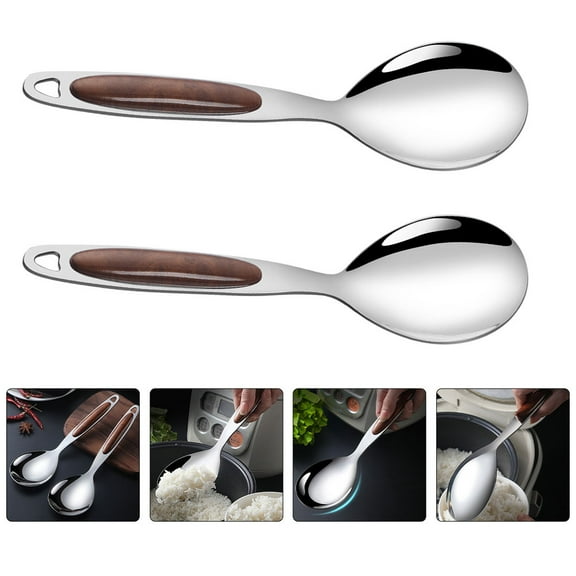 Sparsain Set of 2 Stainless Steel Long Handle Buffet Spoons - Practical Food Serving Spoons (Coffee)