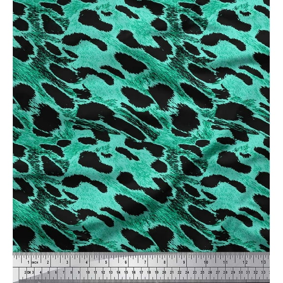 Soimoi Green Cotton Duck Fabric Leopard Animal Skin Decor Fabric Printed Yard 42 Inch Wide
