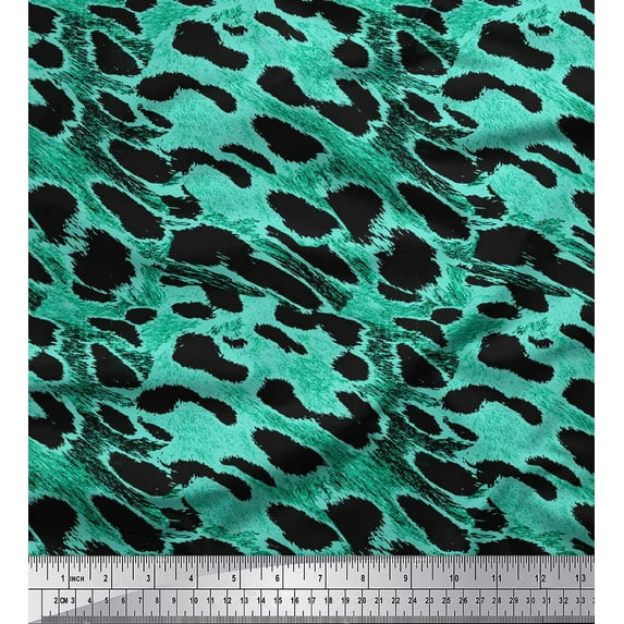Soimoi Green Silk Fabric Leopard Animal Skin Print Fabric by Yard 42 Inch Wide