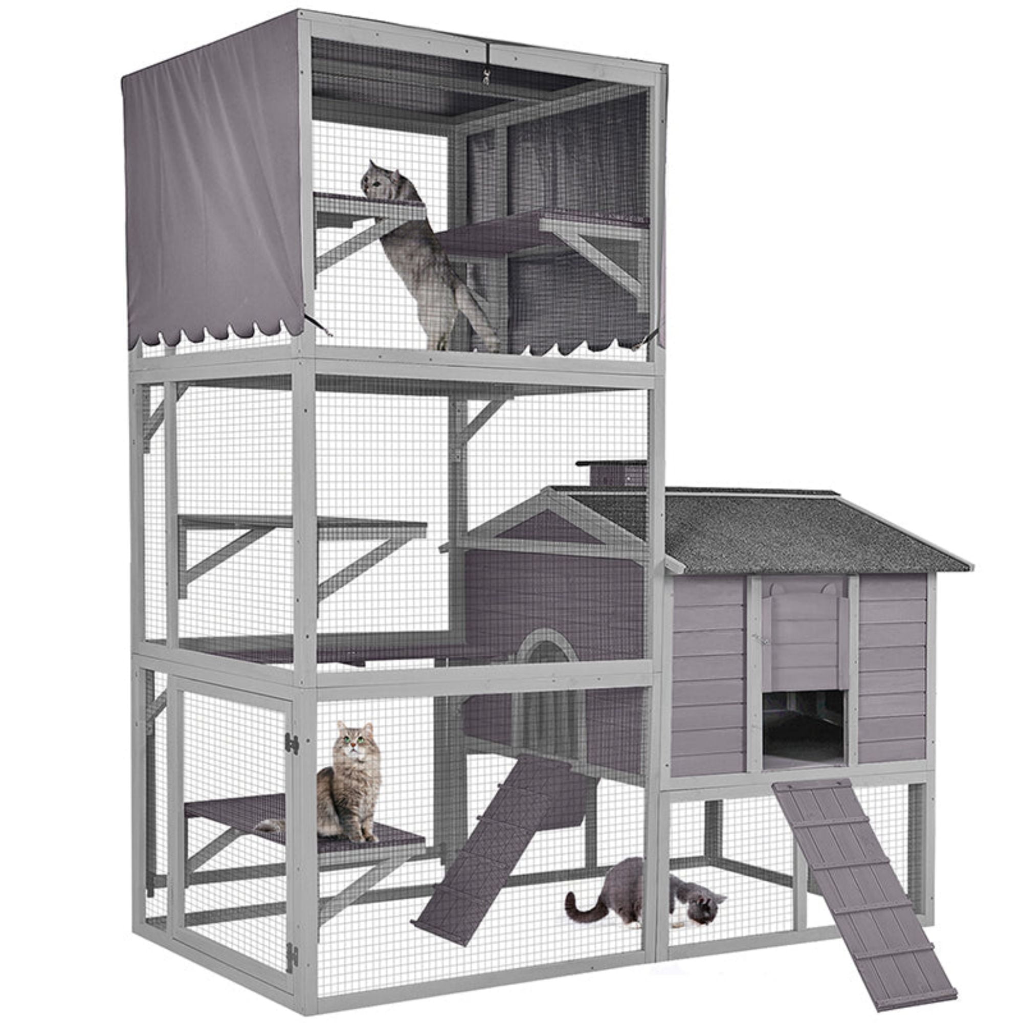 Aivituvin Catio Outdoor Cat House 90"H with 2 Bridges 6 Platforms Large Cat Enclosure for 2-3 Cats