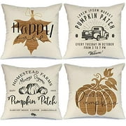 AENEY Fall Pillow Covers 18x18 inch Set of 4 Pumpkin Patch Truck Maple Leaves Farmhouse Throw Pillows for Fall Thanksgiving Decor Autumn Fall Decorations Pillows Cushion Cases for Sofa Cou