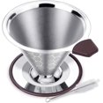 thumbnail image 1 of FOXAS Pour Over Coffee Filter Dripper, Reusable Stainless Steel Metal Drip Coffee Maker Cone, Paperless Permanent Coffee Strainer, Coffee Mesh Filters for 1-4 Cup with Cleaning Brush, 1 of 8