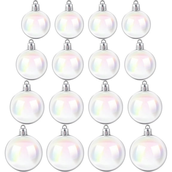 16 Pcs Iridescent Christmas Ball Ornaments White Ornaments Balls Transparent Plastic Clear Christmas Tree Baubles for DIY Christmas Xmas Party Birthday Wedding Decor Crafts, 4 Sizes