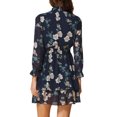 thumbnail image 3 of INSPIRE CHIC Women's Floral Long Sleeve Mini Dress Smocked Neck Ruffle Trim Chiffon Casual Dress Deep Blue L, 3 of 6