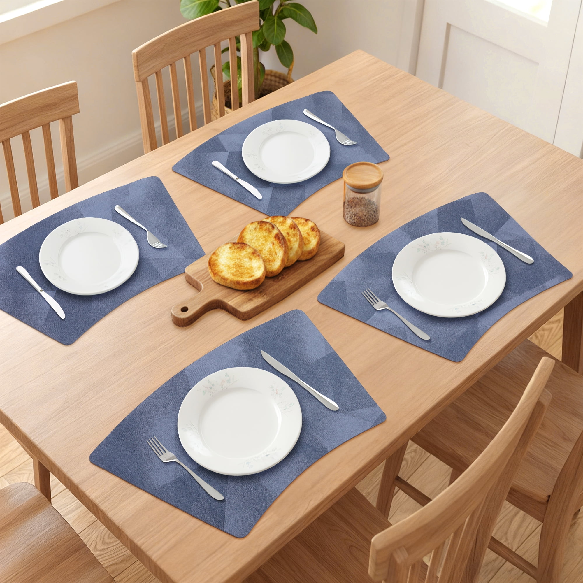 Unique Bargains 4pcs Wedge Placemats Dark Blue 17.7"x11.8"
