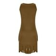 thumbnail image 6 of Rciityk Summer Dresses for Women Vintage Faux Suedes V Neck Spaghetti Strap Mini Dress Solid Color Casual Ruched Fringe Sundress, 6 of 7