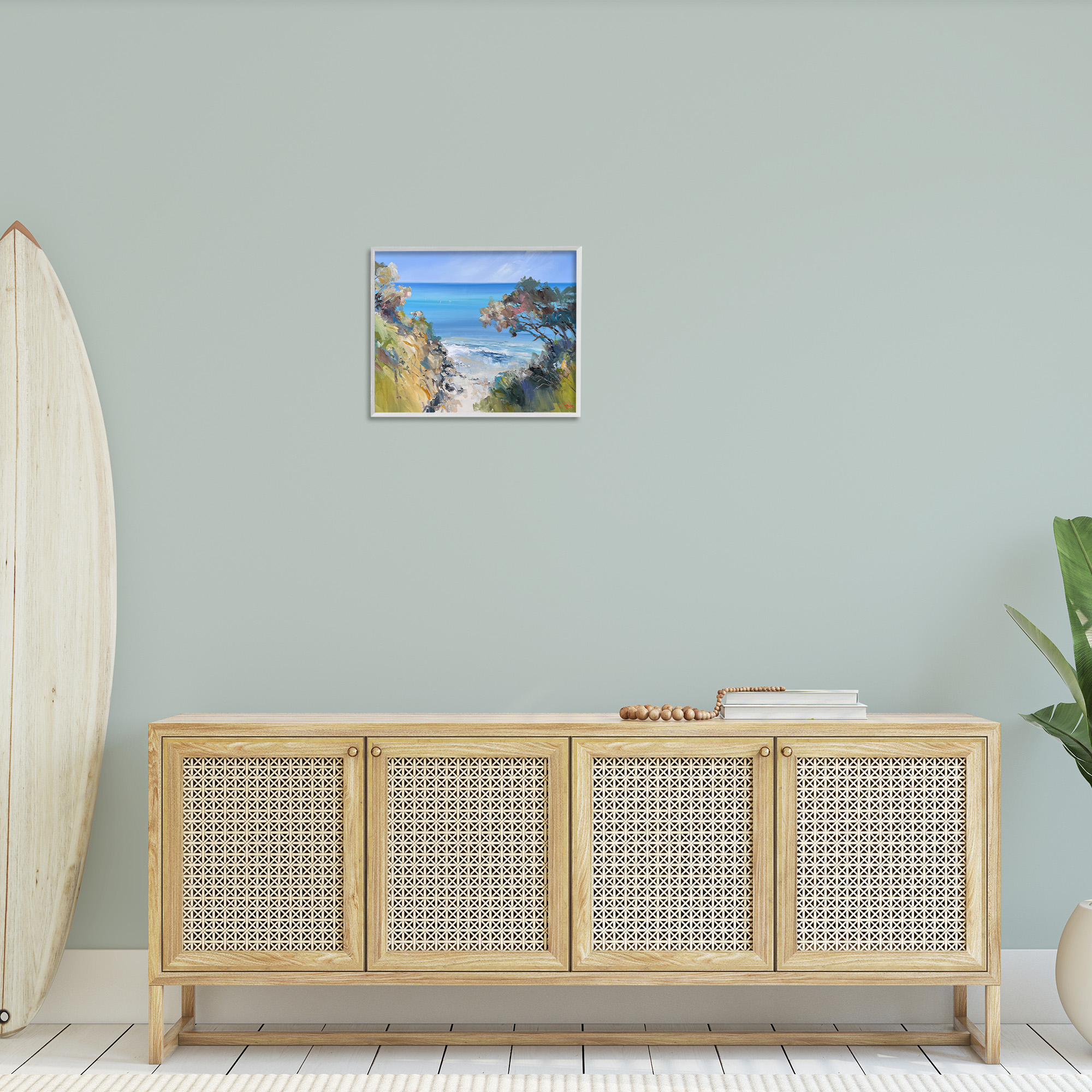 Stupell Industries Beach Cliffs Abstraction Landscape Painting White Framed Art Print Wall Art, 20 x 16