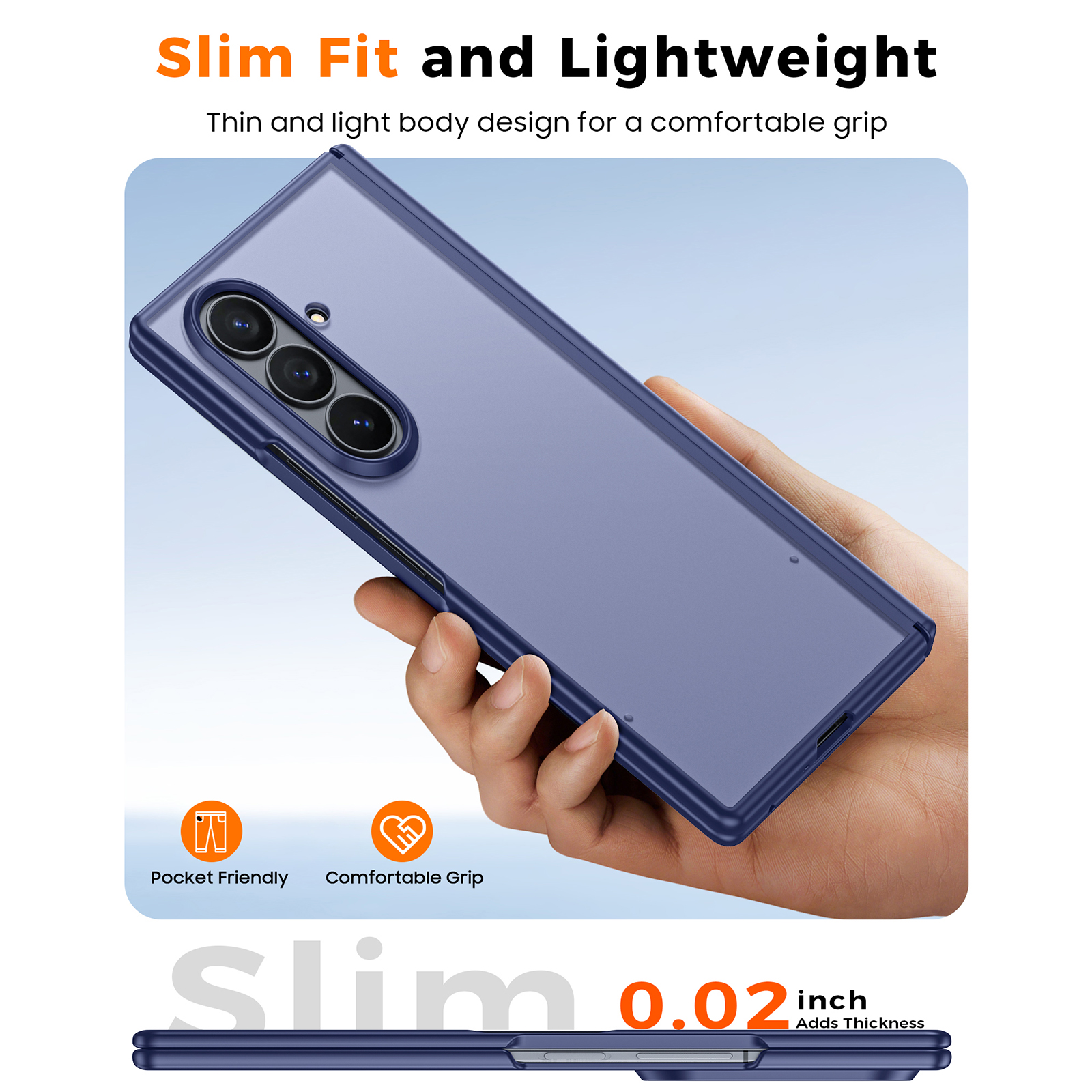 Vizvera for Samsung Galaxy Z Fold 7 Case with Hinge Protection,Screen Protector,Ultra-Thin Skin Feel Translucent Frosted,Wireless Charging,Shockproof Cover-Blue