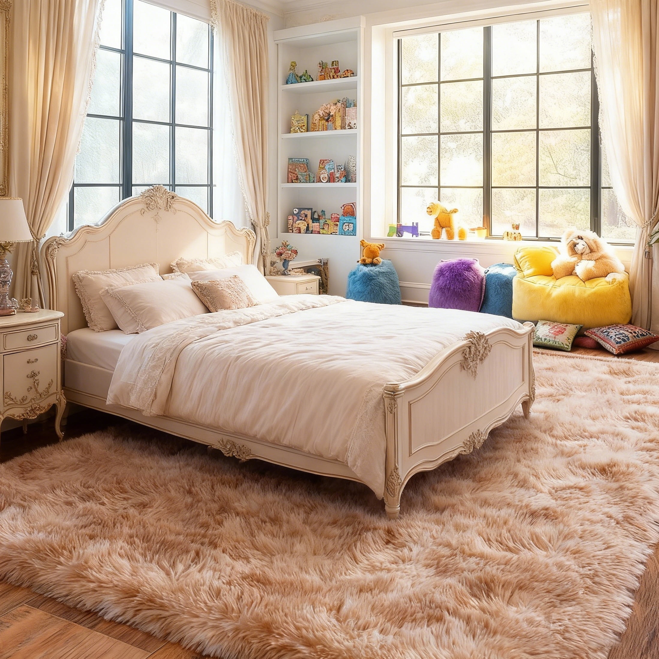 Area Rugs for Livingroom Bedroom, 9' x 12' Soft Fluffy Shag Indoor Floor Carpet for Living Room Bedroom Dining Room Office Home Decor, Tie-dye Beige