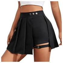 Mini Skorts, Asymmetric Pleated Skirts Wrapped Skort With Leg Bands For Leisure, Music Festivals, Casual Outings & Everyday High Waisted Summer Dress For Women & Teen Gils (Black, S)