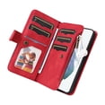 thumbnail image 4 of Multifunctional Case for Samsung S21 Plus,[RFID Blocking] 9 Credit Cards Holder with Wrist Strap, Premium PU Leather Zipper Wallet Purse Magnetic Flip Phone Cover for Samsung Galaxy S21 Plus, Red, 4 of 12