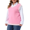 thumbnail image 4 of Agnes Orinda Women's Plus Size Sweater Vest Cable Knit V Neck Sleeveless Preppy Style Casual Pullover Tank 4X Pink, 4 of 6