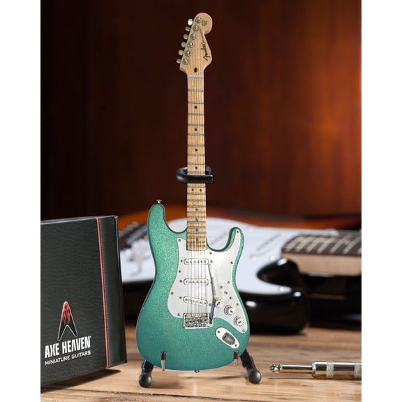 Aston Martin Almond Metallic Green Finish Fender Strat 10 Inch Miniature Guitar