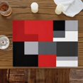 thumbnail image 2 of Red Black Grey Placemats for Dinning Table Set of 4, Abstract Modern Irregular Geometric Burlap Kitchen Place Mats Waterproof Cloth Table Mats, Indoor Outdoor Placemats Easy Clean Dinner Decor, 2 of 8