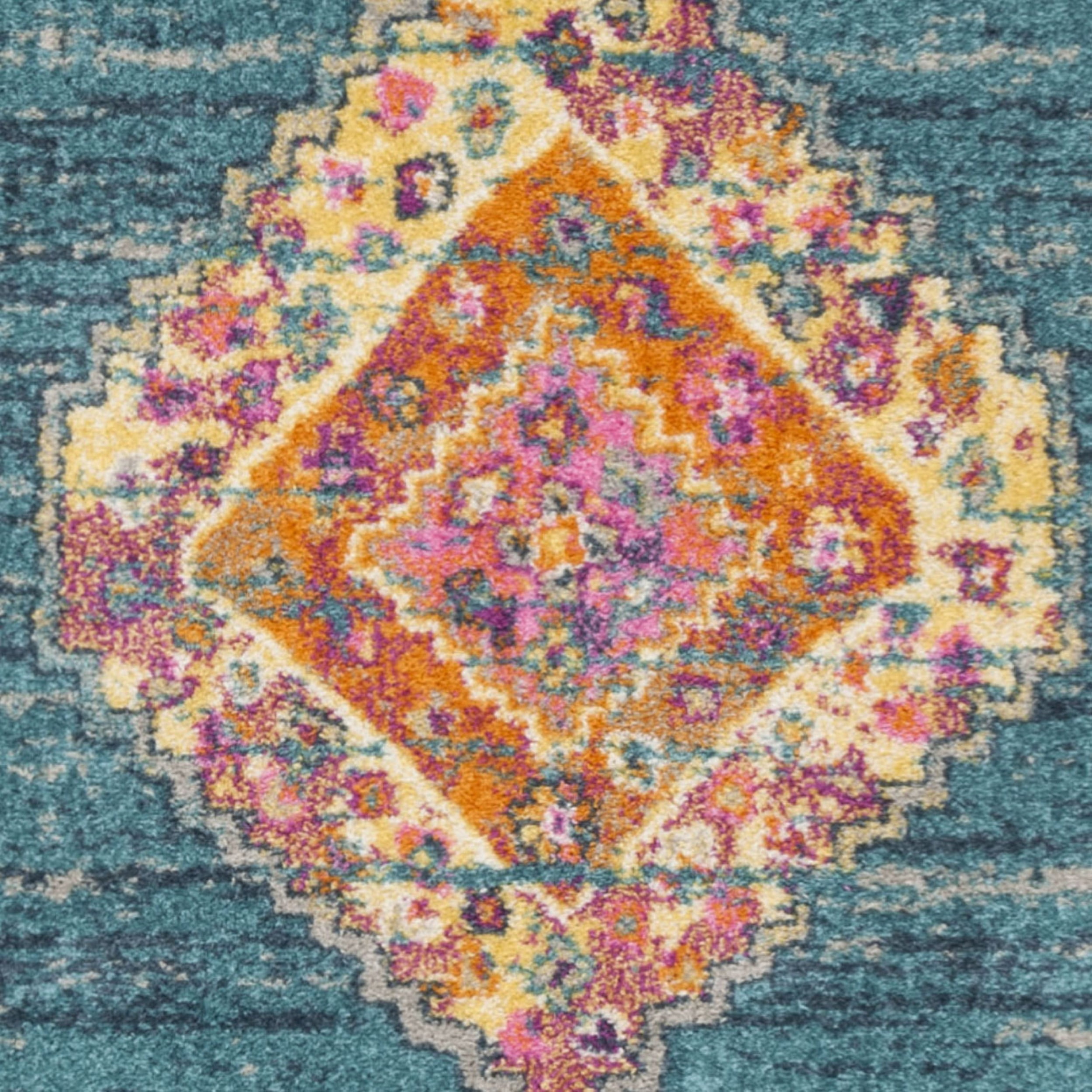 SAFAVIEH Madison Emmet Traditional Area Rug, Light Blue/Orange, 6'7" x 6'7" Round