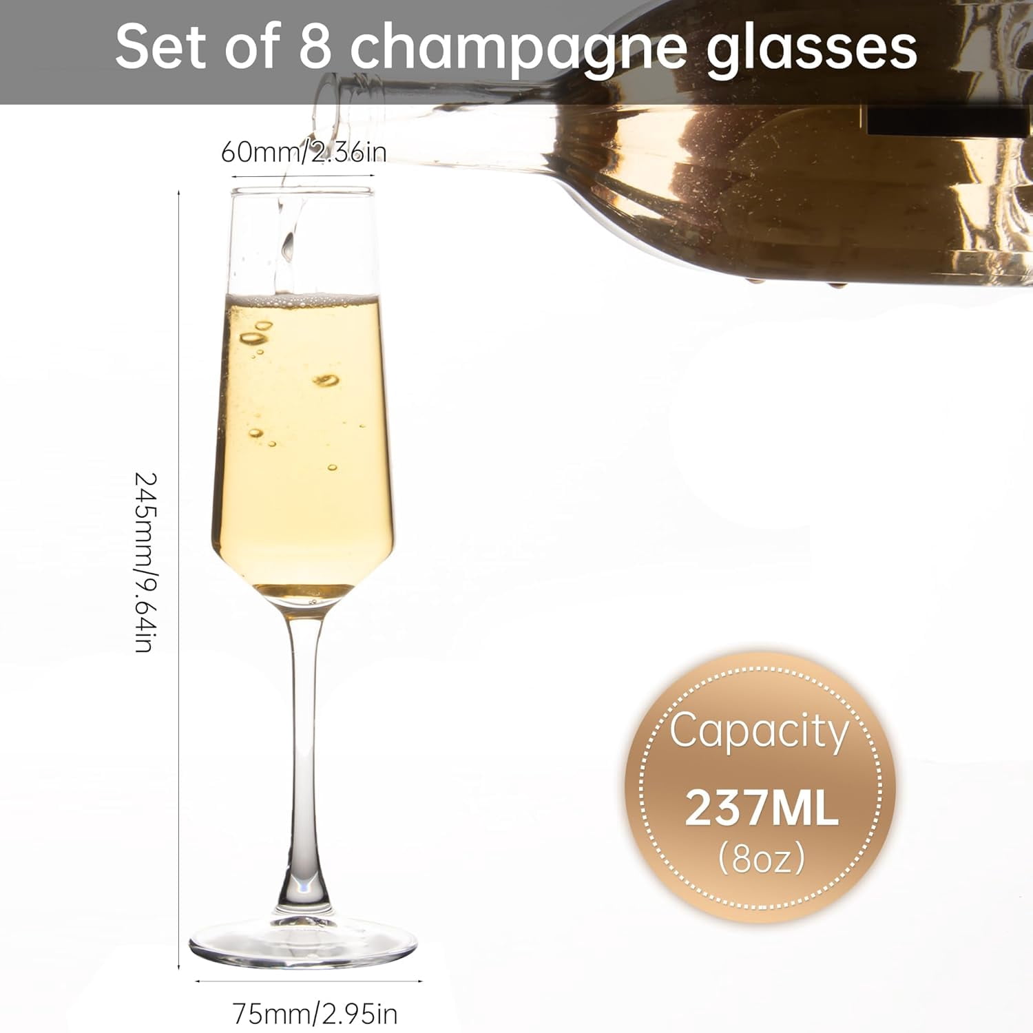 Champagne Glass Set, Durable Champagne Flutes with Mordern Shape, Long Stem Sparkling WIne Glass Clear (A Set of 12)