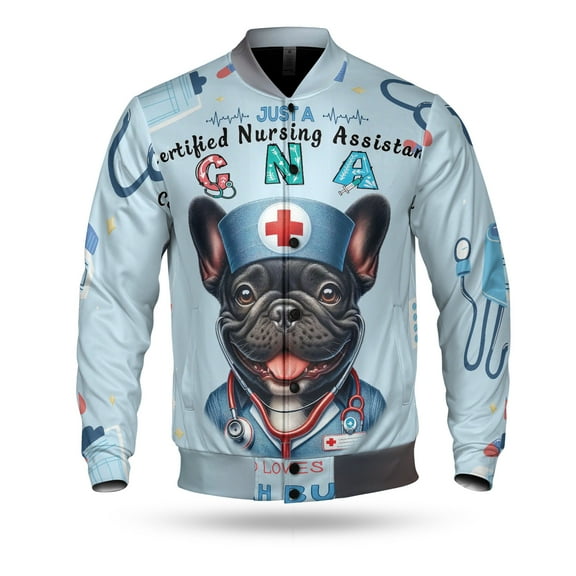 Just a Certified Nursing Assistant Cna Who Loves Her French Bulldog All Over Print 3D Baseball Jacket Dog Lover Gifts Bomber Jacket Softball - 00003