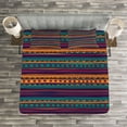 thumbnail image 3 of Ambesonne Striped Quilted Bedspread Set 3 Pcs, Retro Aztec Art, King Size, Teal Plum and Orange, 3 of 3