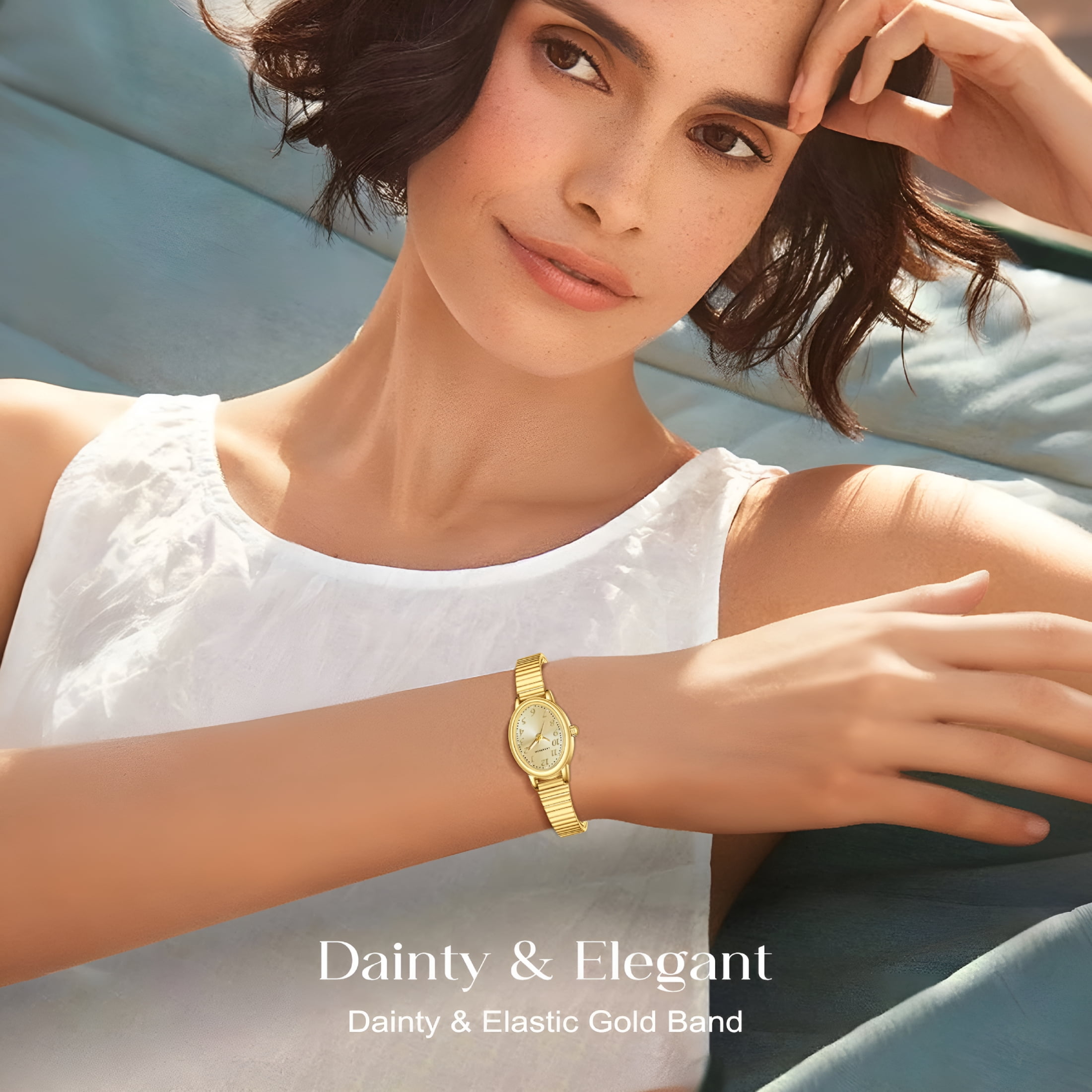 DESIGNICE Gold Watches for Women Easy Read Ladies Quartz Wrist Watch with Stainless Steel Expansion Band Waterproof Watch Gift for Woman