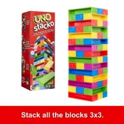 UNO Stacko Game for Kids & Family with 45 Colored Stacking Blocks & Tray for Game Nights & Parties
